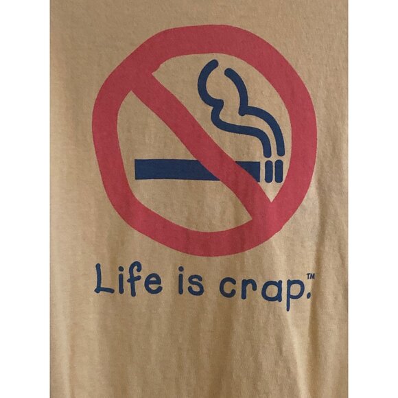 VTG Life Is Crap Top T Shirt Tee SS No Smoking Gold Men XL - Picture 1 of 8